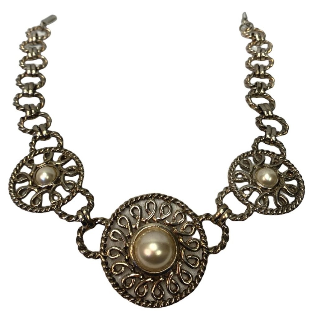 Guy Laroche Silver Pearl 3 Ring Necklace